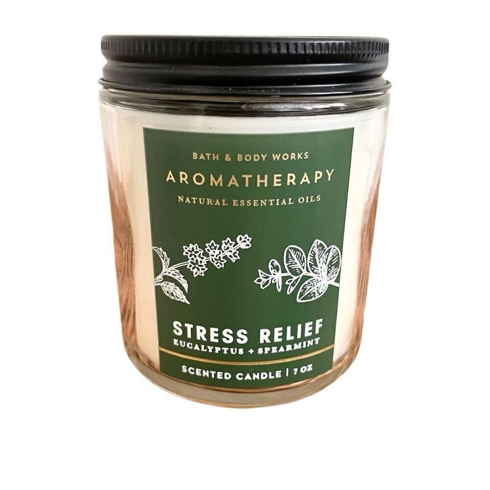 NEW Bath Body Works AROMATHERAPY STRESS RELIEF Single wick candle NWT Eucalyptus